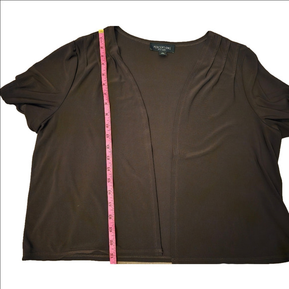Perceptions New York Short Ruched Sleeves Open Front Cardigan Size 16 - Picture 10 of 10